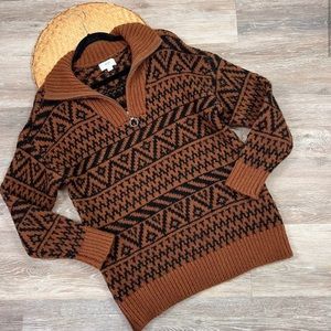 Aerie boho nordic print wool quarter zip pullover sweater